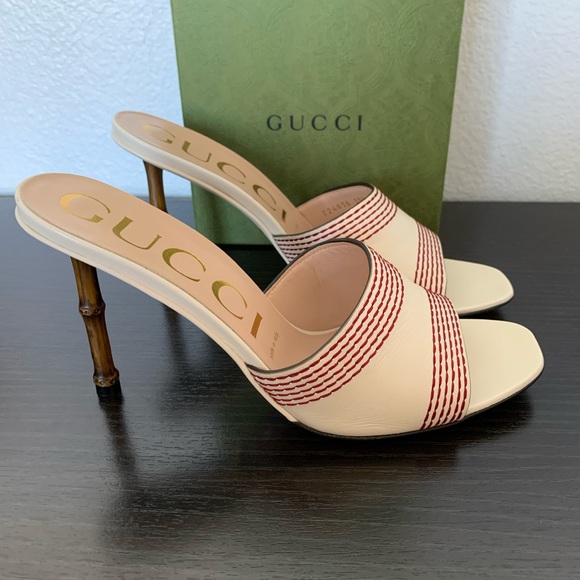 WOMEN'S GUCCI SLIDES HEELS SANDALS LEATHER BAMBOO HEEL SIZE 9.5 US/39.5 EU $820 - Picture 5 of 9